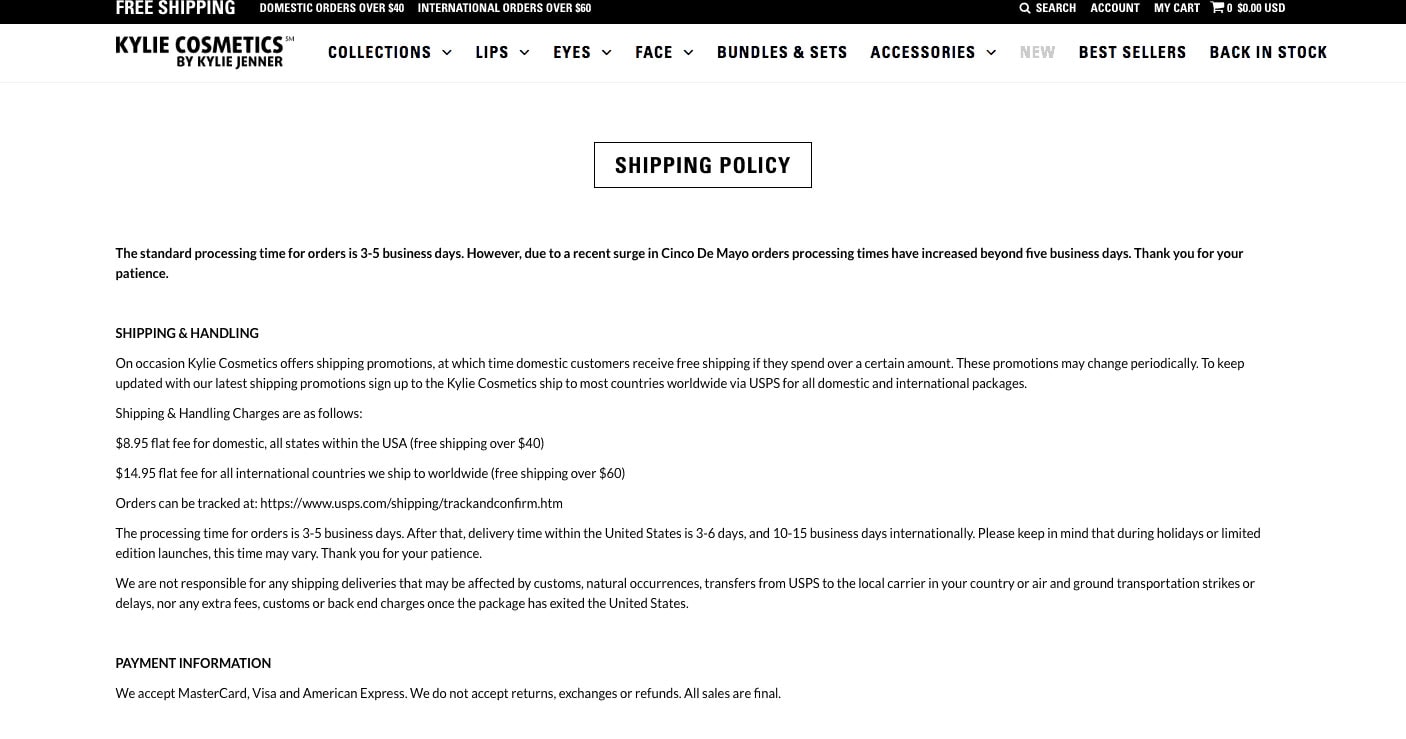 Free Shipping Policy Example